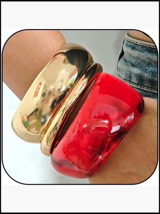 Jewelry - Chunky Gold Bracelets Set Wide Irregular Acrylic Resin Bangle Punk Jewelry